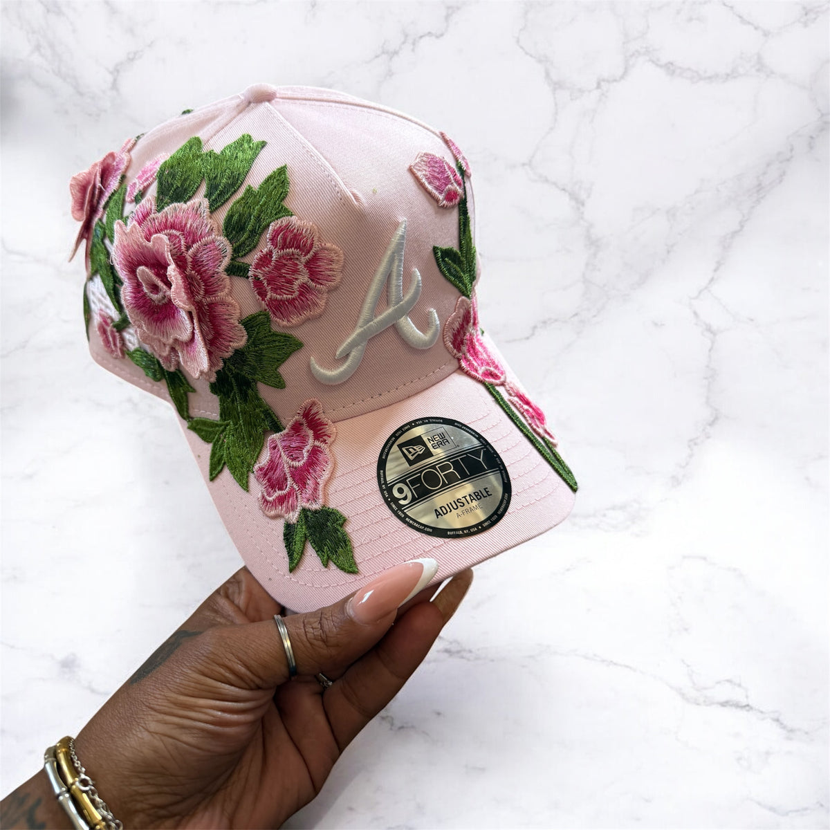 Chic Pink Women\'s Hat with Floral Accent Pink Custom Floral Hat – RiskyB Designs main image 2